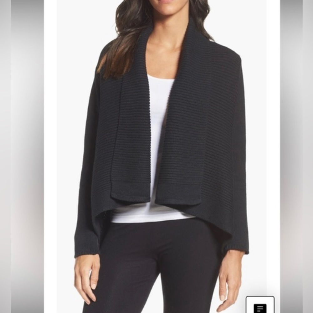 UGG Women's Angled Shawl Collar Cardigan Black Medium Cashmere Cotton Blend